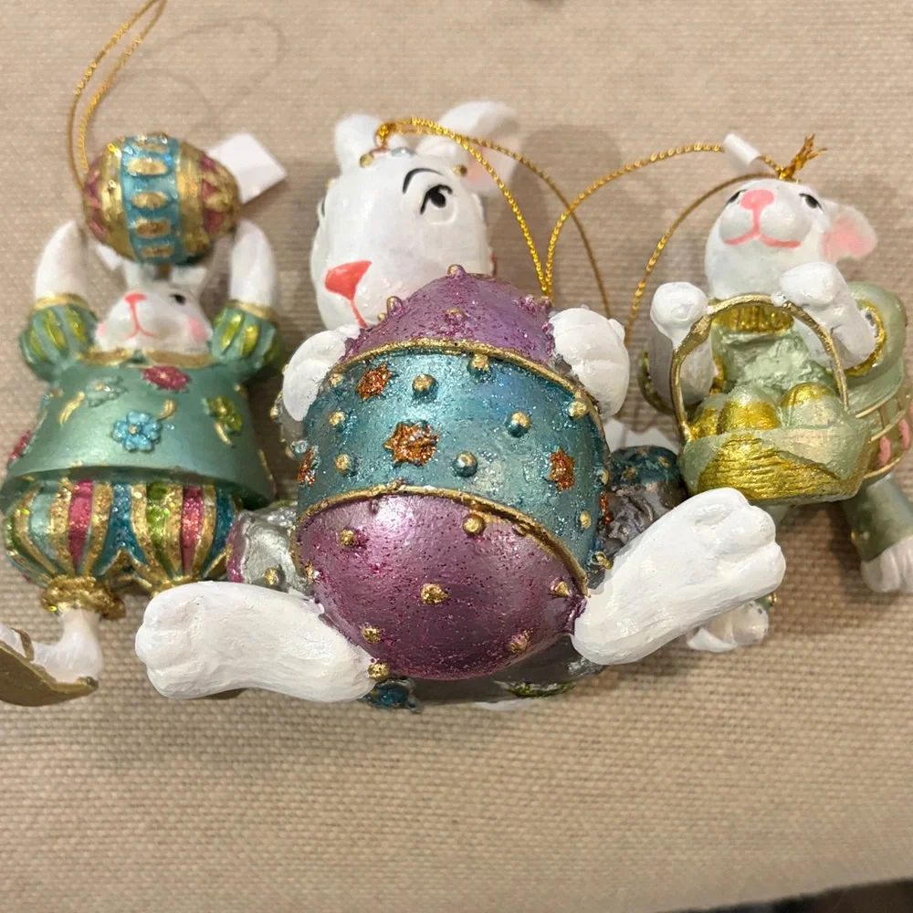 Set of 3 Hand-Painted Bunny Ornaments/NWT